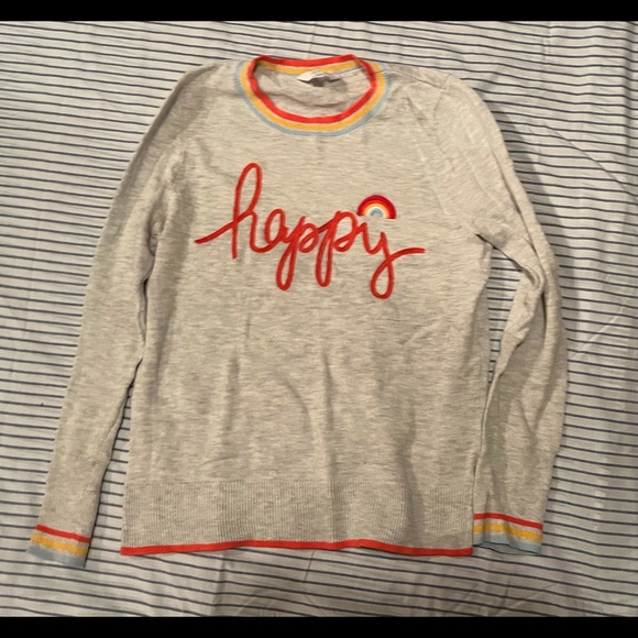 Time and Tru Happy Text Sweater - Picture 1 of 2